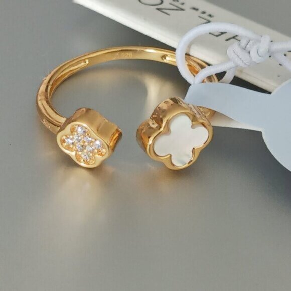 Rachel Zoe Sterling Silver 925 Gold Plated Double Clover Ring Sz. 6 - Picture 1 of 16